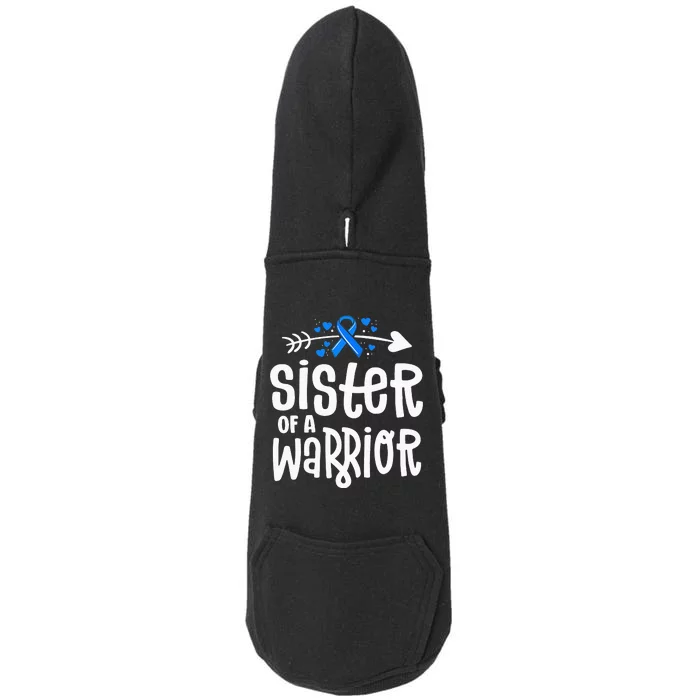 Sister Of A Warrior ALS Family Blue Ribbon Awareness Doggie 3-End Fleece Hoodie