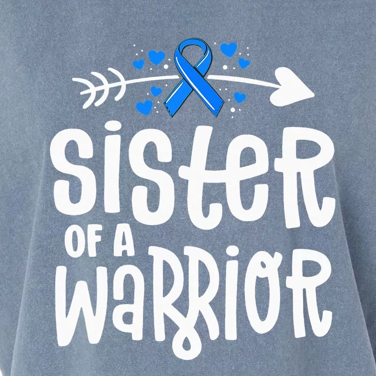 Sister Of A Warrior ALS Family Blue Ribbon Awareness Garment-Dyed Women's Muscle Tee