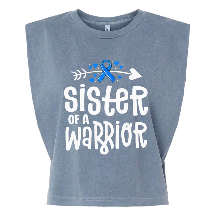 Sister Of A Warrior ALS Family Blue Ribbon Awareness Garment-Dyed Women's Muscle Tee