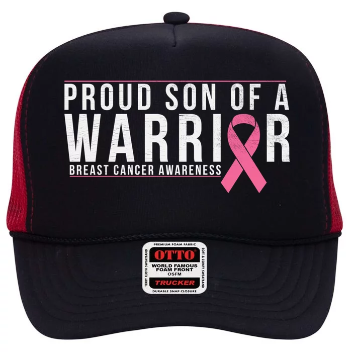 Son Of A Warrior Breast Cancer Awareness Support Gift High Crown Mesh Trucker Hat