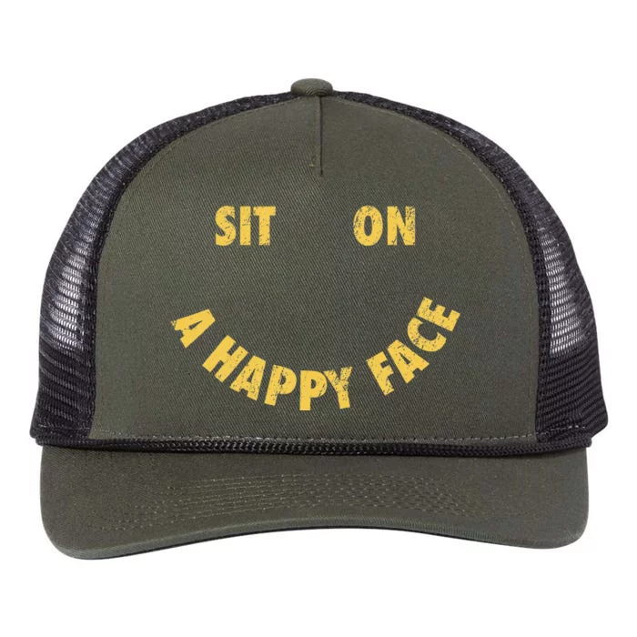 Sit On A Happy Face Funny Face Icon Meme Retro Rope Trucker Hat Cap