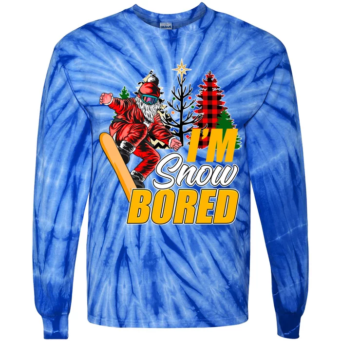 Santa On A Snowboard Christmas Holiday I´M Snow Bored Cute Gift Tie-Dye Long Sleeve Shirt