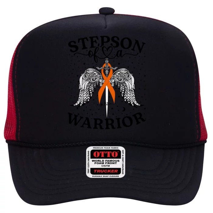 Stepson Of A Warrior Leukemia Cancer Awareness Support Squad Gift High Crown Mesh Trucker Hat