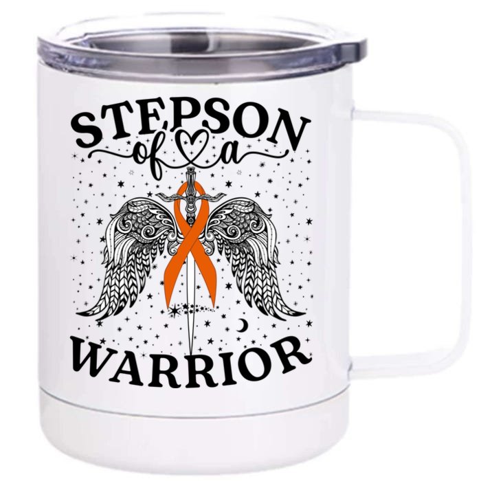 Stepson Of A Warrior Leukemia Cancer Awareness Support Squad Gift Front & Back 12oz Stainless Steel Tumbler Cup