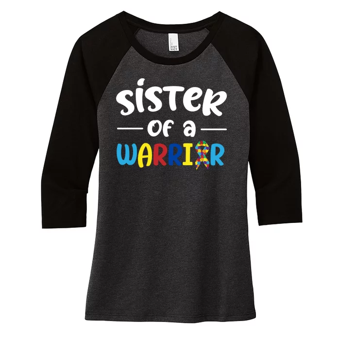 Sister Of A Warrior Autism Awareness Women's Tri-Blend 3/4-Sleeve Raglan Shirt