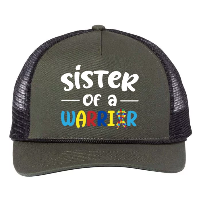 Sister Of A Warrior Autism Awareness Retro Rope Trucker Hat Cap