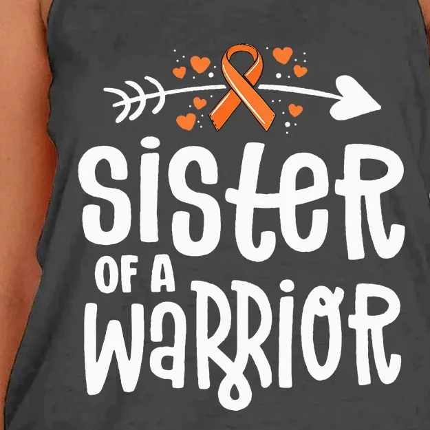 Sister Of A Warrior Orange Family Leukemia Cancer Awareness Women's Knotted Racerback Tank