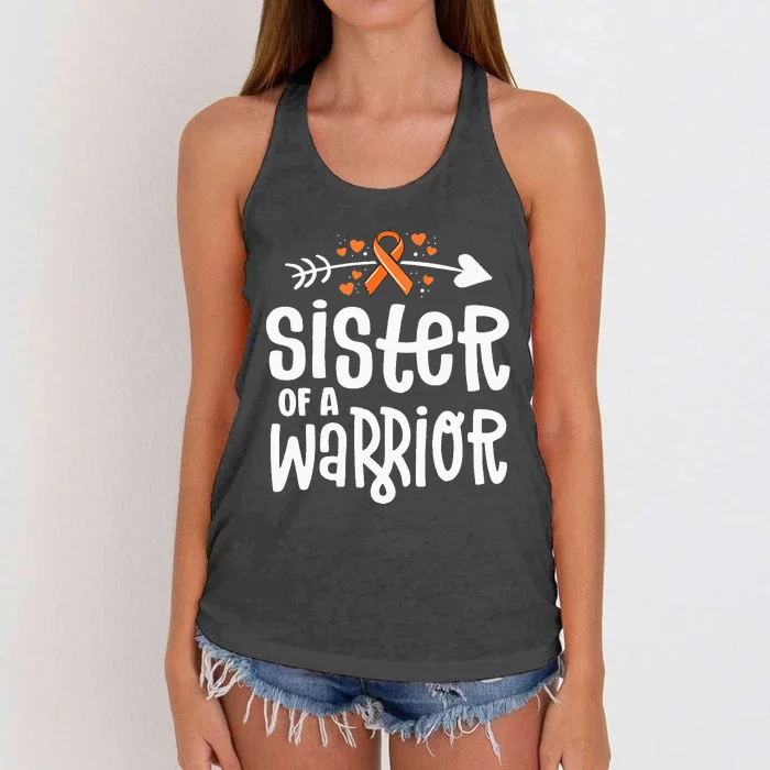 Sister Of A Warrior Orange Family Leukemia Cancer Awareness Women's Knotted Racerback Tank