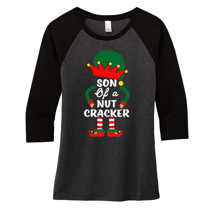 Son Of A Nutcracker Christmas Pajamas For Family Women's Tri-Blend 3/4-Sleeve Raglan Shirt