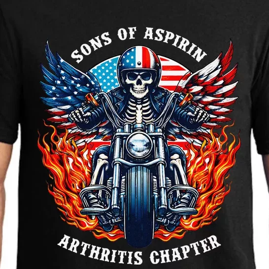 Sons Of Aspirin Arthritis Chapter Skeleton Motorcycle Rider Pajama Set