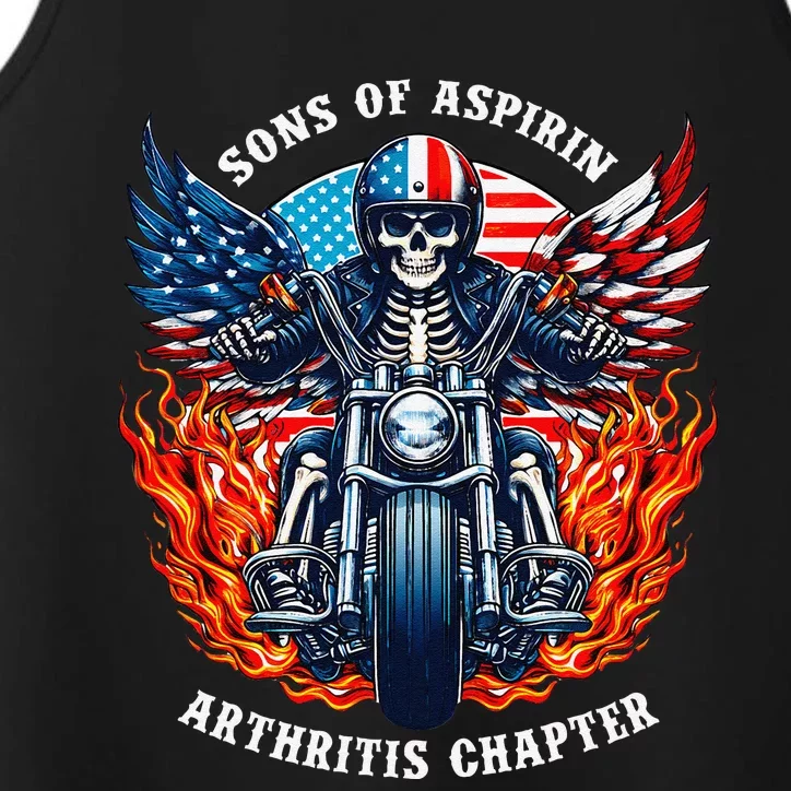 Sons Of Aspirin Arthritis Chapter Skeleton Motorcycle Rider Performance Tank