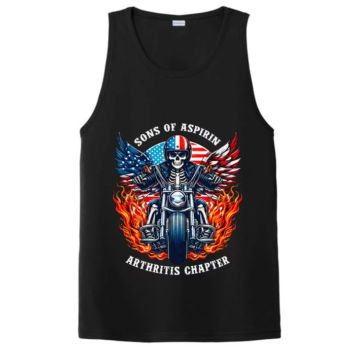 Sons Of Aspirin Arthritis Chapter Skeleton Motorcycle Rider Performance Tank