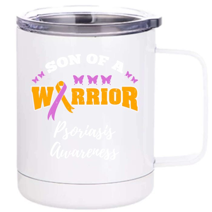 Son Of A Warrior Psoriasis Awareness Gift Front & Back 12oz Stainless Steel Tumbler Cup