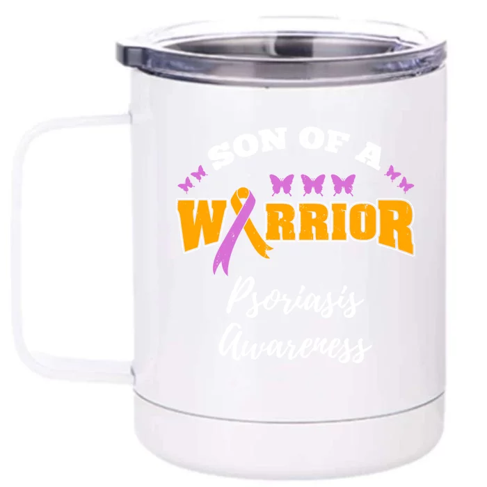 Son Of A Warrior Psoriasis Awareness Gift Front & Back 12oz Stainless Steel Tumbler Cup