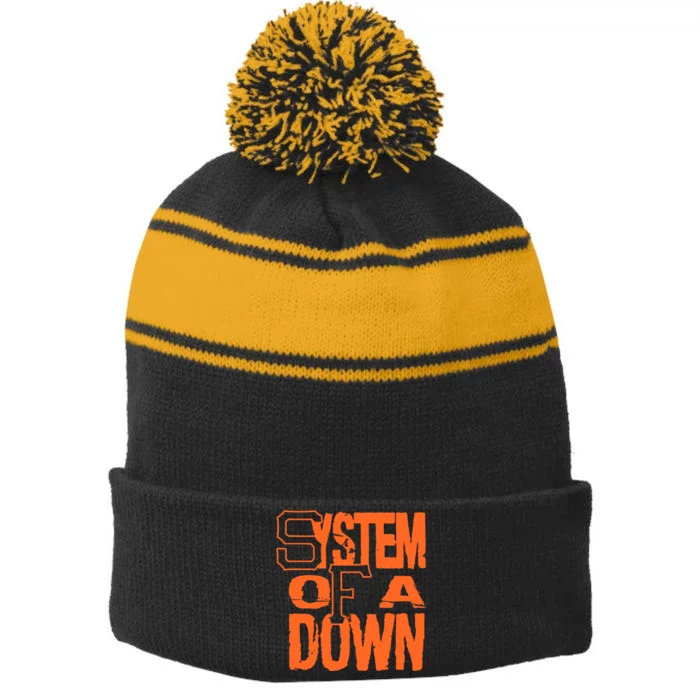 System Of A Down Sf Stacked Logo Stripe Pom Pom Beanie