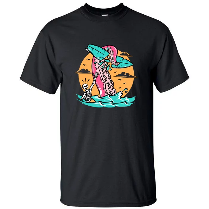 Surfing Octopus Attack Surfer Holiday Gift Tall T-Shirt