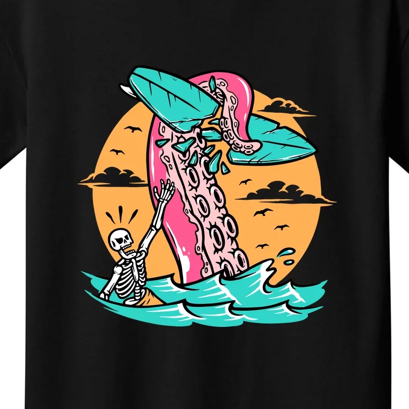 Surfing Octopus Attack Surfer Holiday Gift Kids T-Shirt