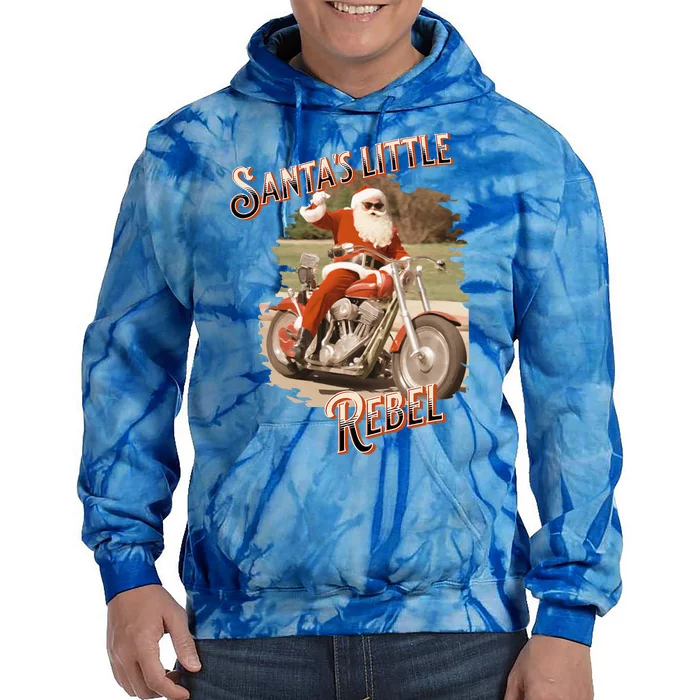 Santa on a Motorcycle Vintage Style Rebellious Christmas Tie Dye Hoodie