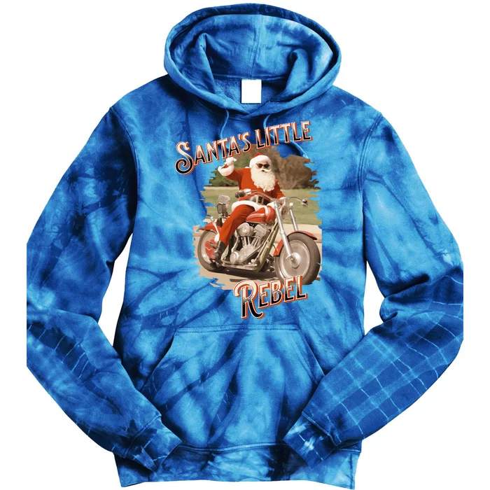 Santa on a Motorcycle Vintage Style Rebellious Christmas Tie Dye Hoodie