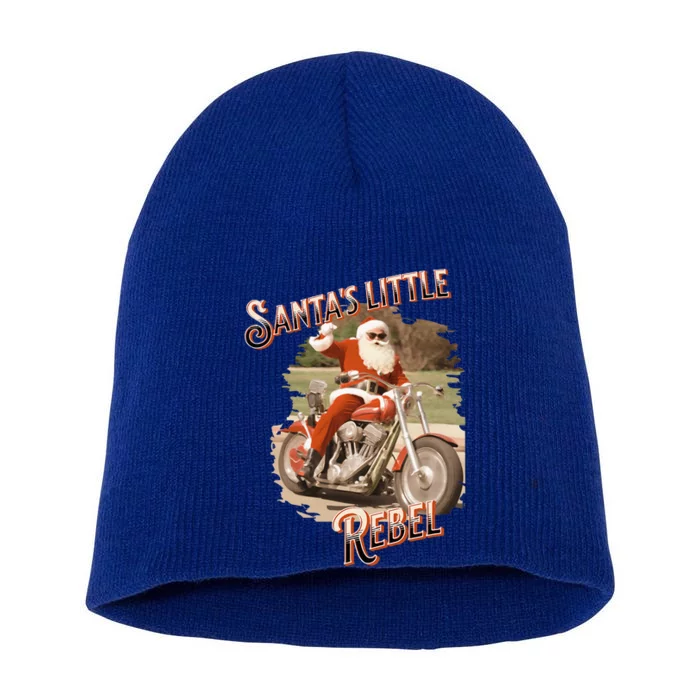 Santa on a Motorcycle Vintage Style Rebellious Christmas Short Acrylic Beanie