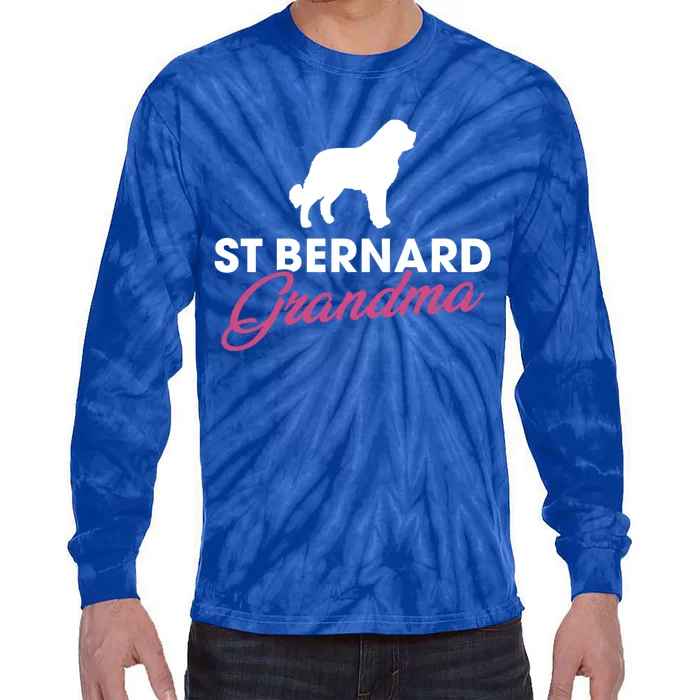 Silhouette Of A St Bernard Gift St Bernard Grandma Gift Tie-Dye Long Sleeve Shirt