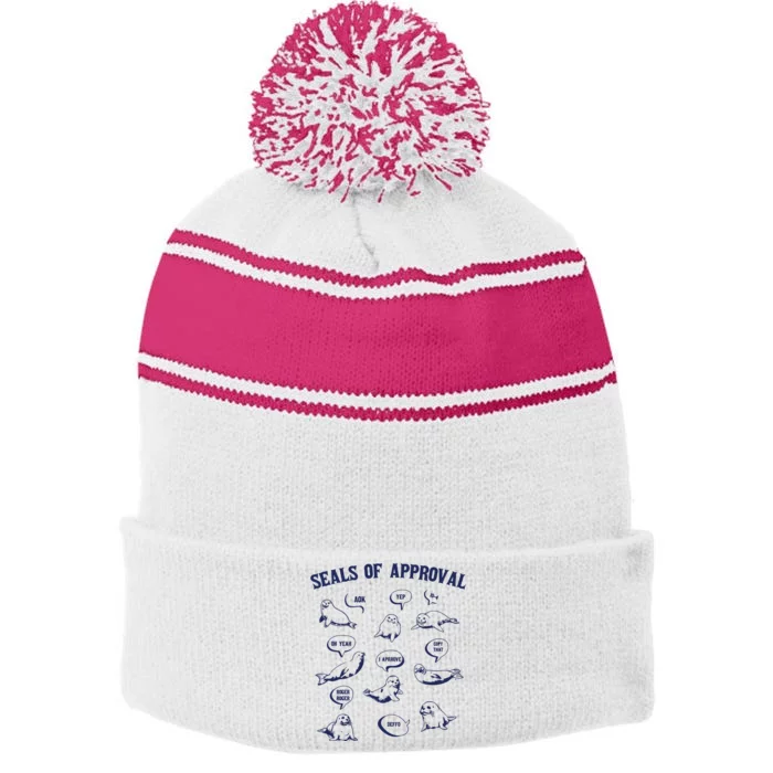 Seals Of Approval Funny Retro Stripe Pom Pom Beanie