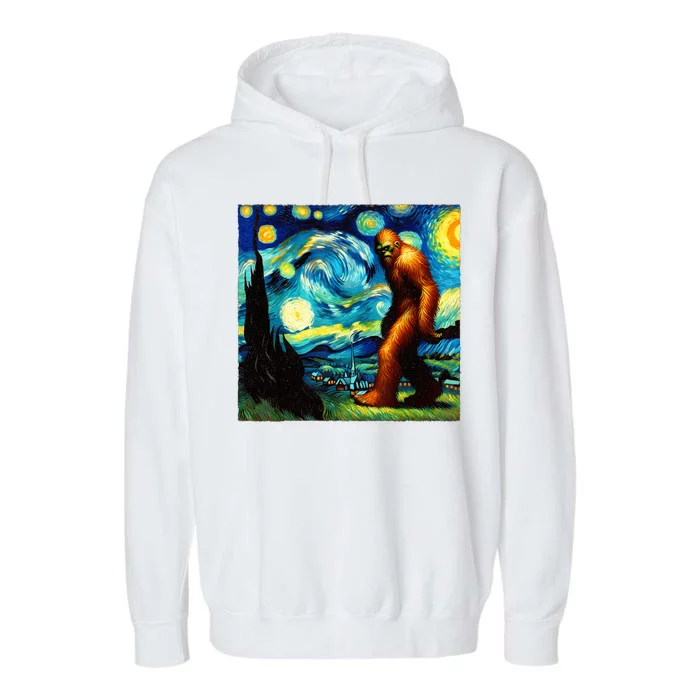 Sasquatch On A Starry Night – Squatch Van Gogh Funny Bigfoot Garment-Dyed Fleece Hoodie