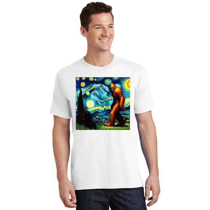 Sasquatch On A Starry Night – Squatch Van Gogh Funny Bigfoot T-Shirt