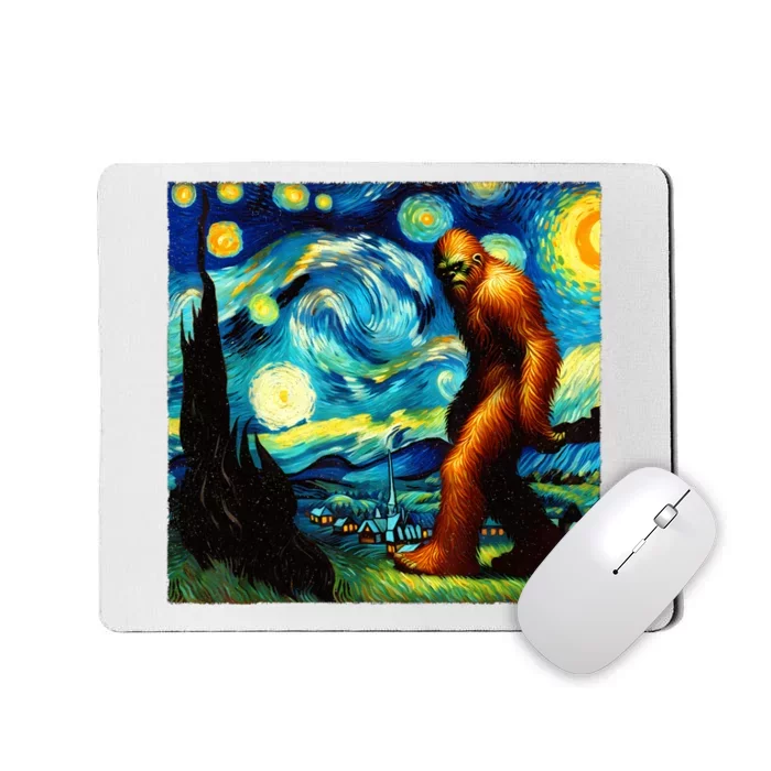 Sasquatch On A Starry Night – Squatch Van Gogh Funny Bigfoot Mousepad