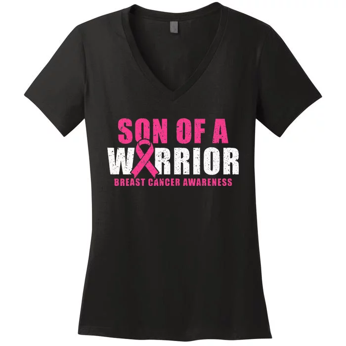 Son Of A Warrior Breast Cancer Awareness Women's V-Neck T-Shirt