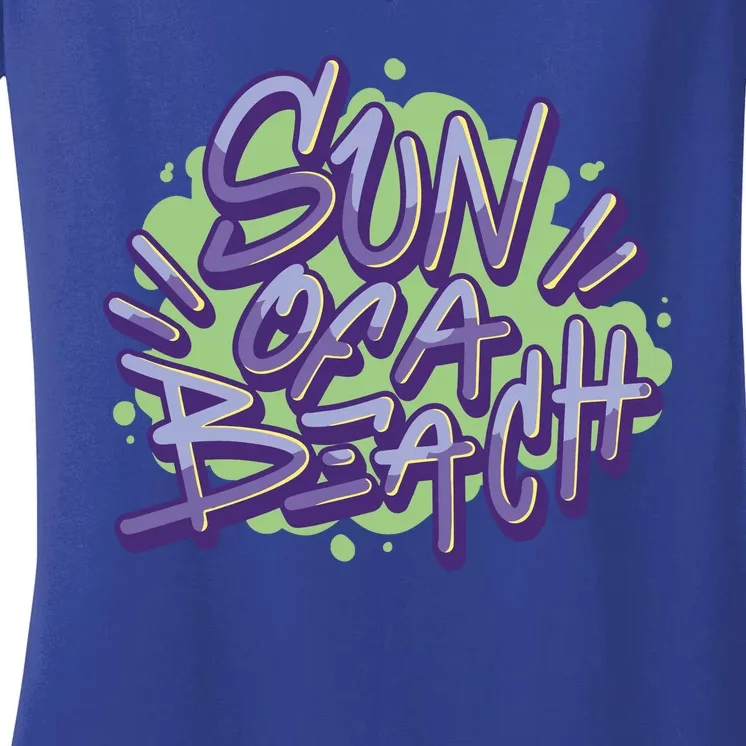 Sun Of A Beach Graffiti Summer Women's V-Neck T-Shirt