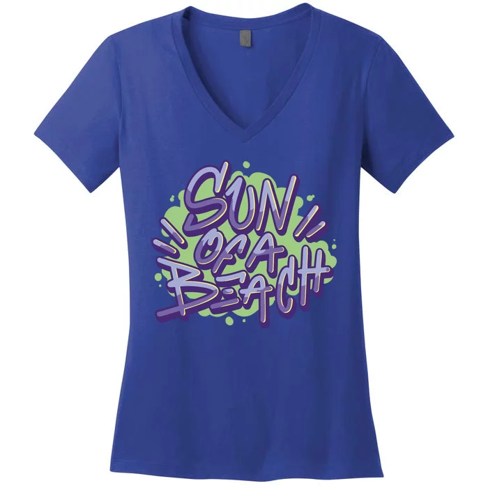 Sun Of A Beach Graffiti Summer Women's V-Neck T-Shirt