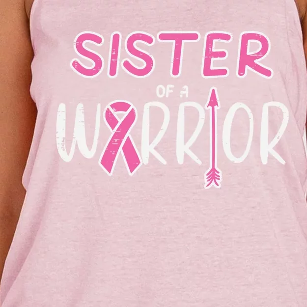 Sister Of A Warrior Pink Breast Cancer Awareness Meaningful Gift Women's Knotted Racerback Tank