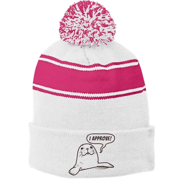 Seal Of Approval From A Seal Fanatic Stripe Pom Pom Beanie