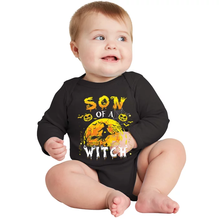 Son Of A Witch Funny Family Matching Halloween Pumpkin Baby Long Sleeve Bodysuit