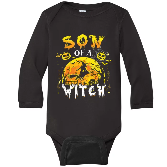 Son Of A Witch Funny Family Matching Halloween Pumpkin Baby Long Sleeve Bodysuit