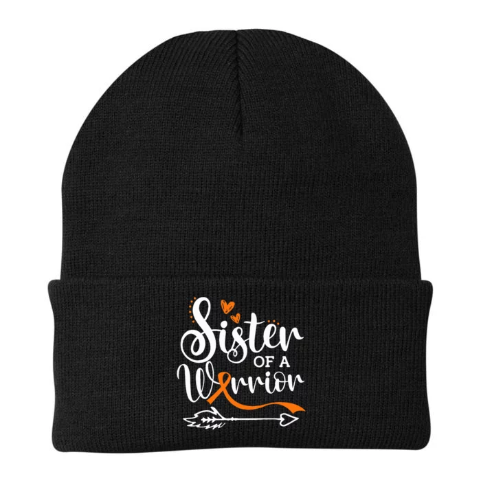 Sister Of A Warrior Orange Leukemia Cancer Awareness Knit Cap Winter Beanie