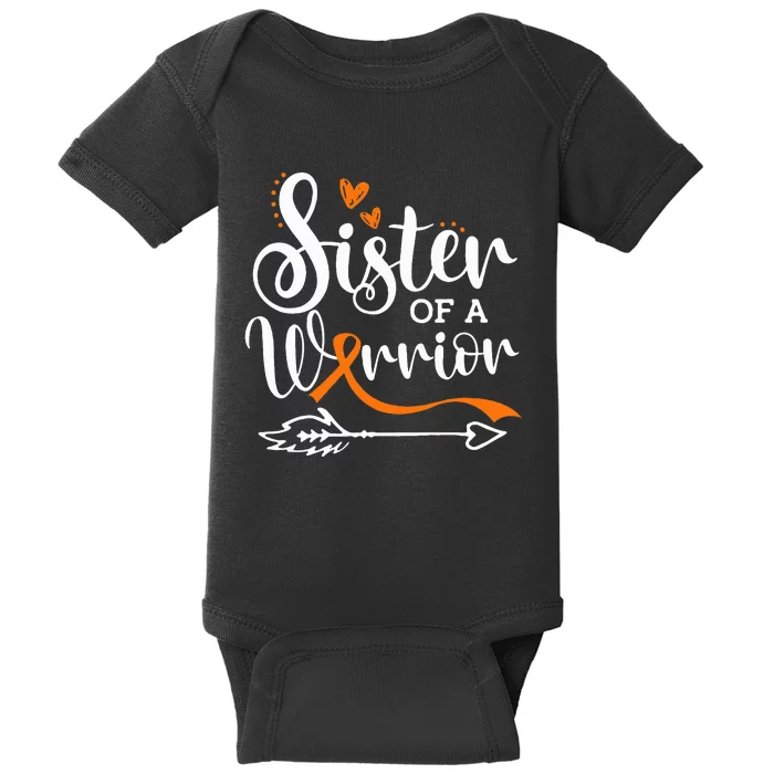 Sister Of A Warrior Orange Leukemia Cancer Awareness Baby Bodysuit