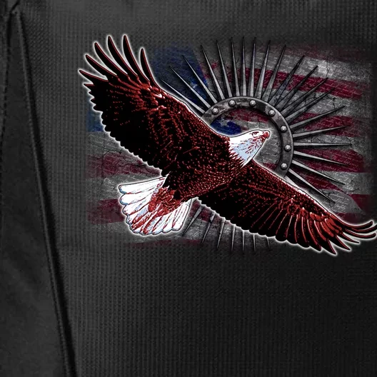 Soaring Metal Eagle American Flag City Backpack