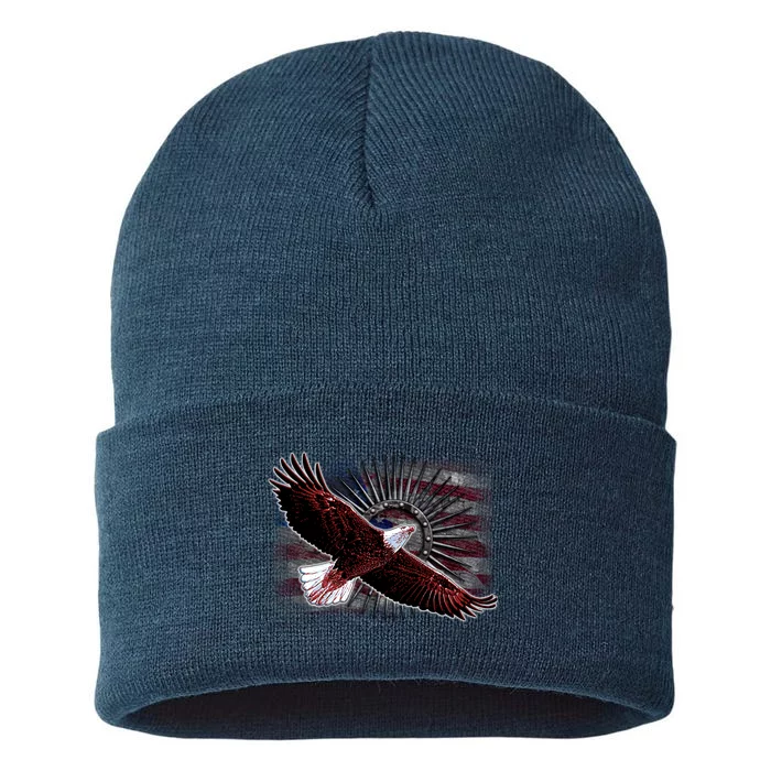 Soaring Metal Eagle American Flag Sustainable Knit Beanie