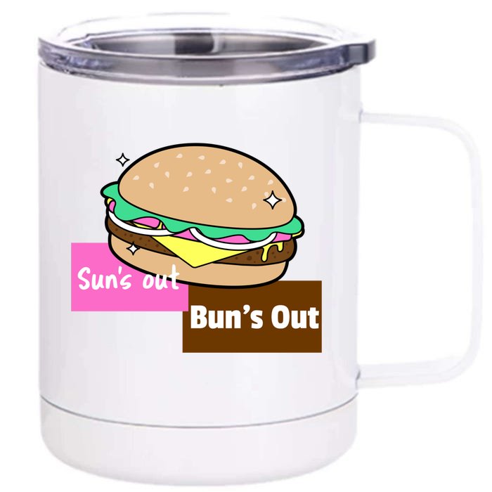 Suns Out Buns Out Summer Silly Cartoon Fun Muscle Great Gift Front & Back 12oz Stainless Steel Tumbler Cup