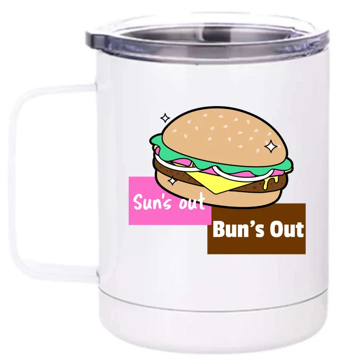 Suns Out Buns Out Summer Silly Cartoon Fun Muscle Great Gift Front & Back 12oz Stainless Steel Tumbler Cup