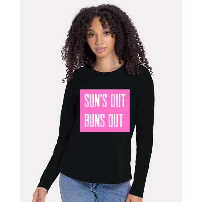 Suns Out Buns Out Summer Silly Cartoon Fun Pink Gift Womens Cotton Relaxed Long Sleeve T-Shirt