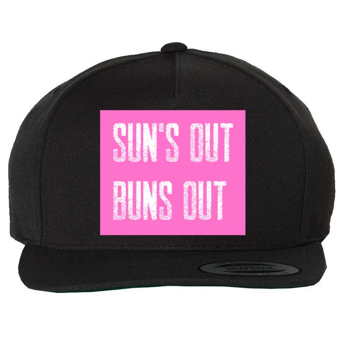 Suns Out Buns Out Summer Silly Cartoon Fun Pink Gift Wool Snapback Cap