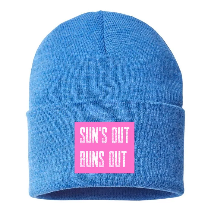 Suns Out Buns Out Summer Silly Cartoon Fun Pink Gift Sustainable Knit Beanie