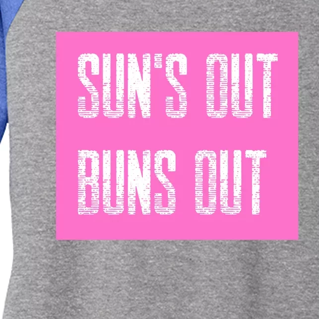 Suns Out Buns Out Summer Silly Cartoon Fun Pink Gift Women's Tri-Blend 3/4-Sleeve Raglan Shirt