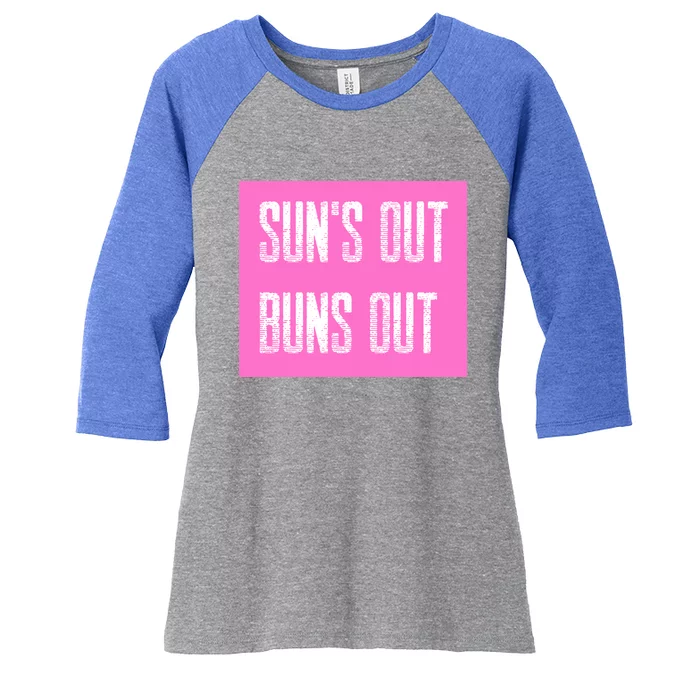 Suns Out Buns Out Summer Silly Cartoon Fun Pink Gift Women's Tri-Blend 3/4-Sleeve Raglan Shirt