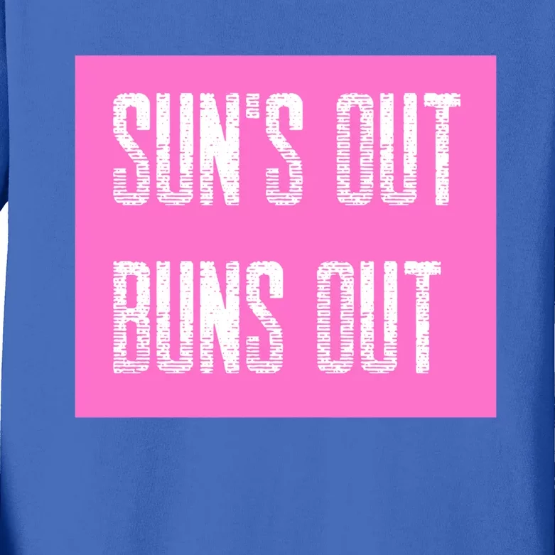 Suns Out Buns Out Summer Silly Cartoon Fun Pink Gift Kids Long Sleeve Shirt