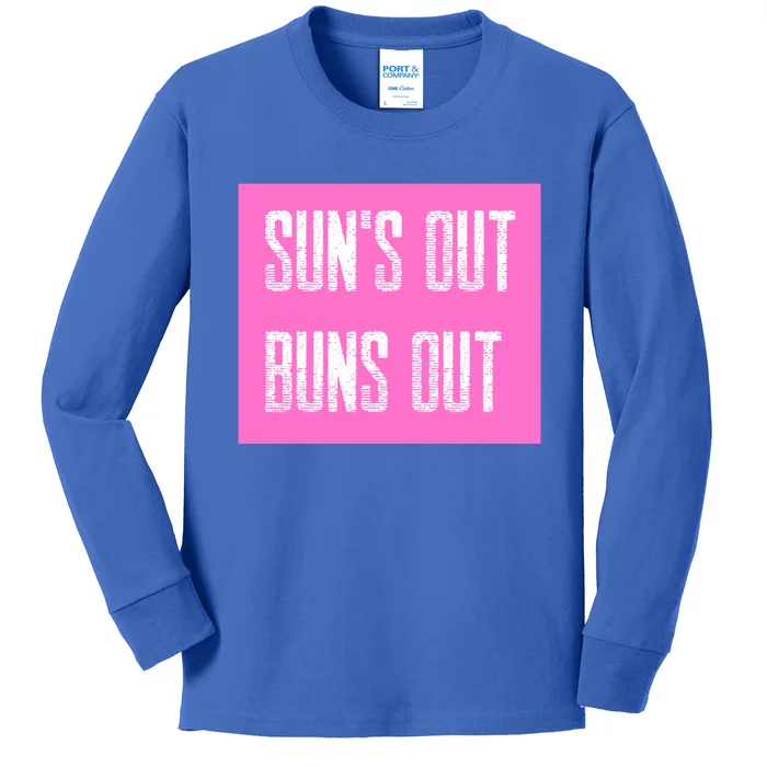 Suns Out Buns Out Summer Silly Cartoon Fun Pink Gift Kids Long Sleeve Shirt