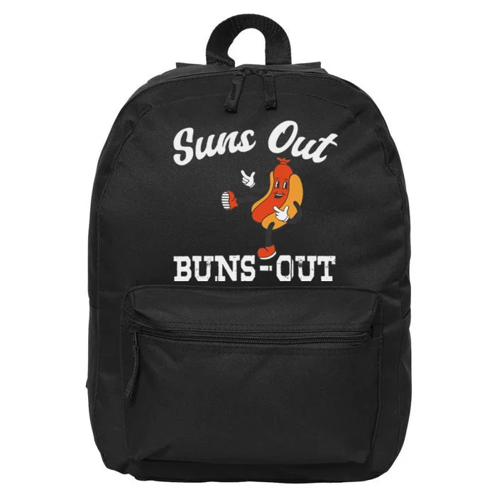 Suns Out Buns Out Funny American Hotdog Fourth Of July Joke 16 in Basic Backpack